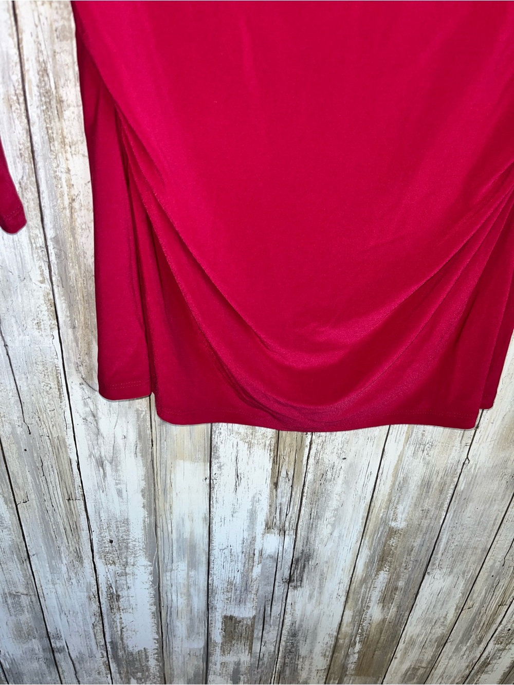 White House Black Market Red Asymmetrical Neck Top Small Ruched Stretch Blouse - Picture 2 of 5